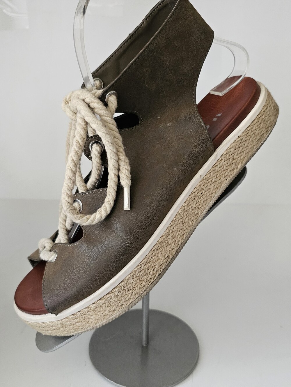 MIA Olive Green Lace-Up Espadrille Wedge Sandals  9 Jute Wrap Sole Open Toe Heel